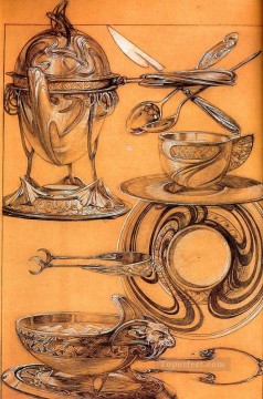  Czech Canvas - Studies 1902 crayon gouache Czech Art Nouveau Alphonse Mucha